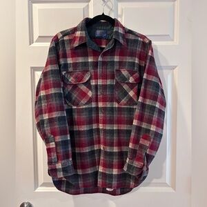 Pendleton Red, Gray & White Plaid Wool Flannel Shirt